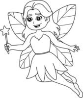 Fairy Holding Magic Wand Coloring Page Isolated vector