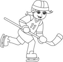 Girl Playing Hockey Coloring Page Isolated vector