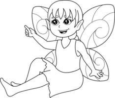 Fairy Sitting On A Mushroom Coloring Page Isolated vector
