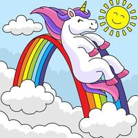 unicornio deslizándose sobre los colores del arcoíris