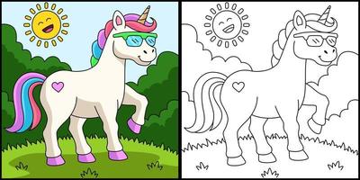 unicornio con gafas de sol para colorear página vector