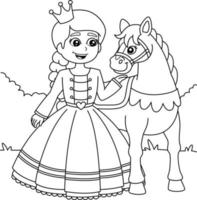 Princess And Horse Coloring Page for Kids vector