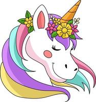 unicornio con corona de flores clipart de dibujos animados vector