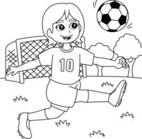 Girl Playing Soccer Coloring Page for Kids vector