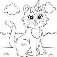 pagina para colorear de gato unicornio para niños vector