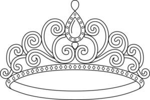 princesa corona para colorear página aislada vector