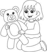 Girl Holding A Teddy Bear Coloring Page Isolated vector