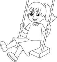 niña en un columpio página para colorear aislada para niños vector