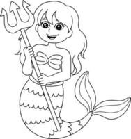 Mermaid Holding Trident Coloring Page Isolated vector