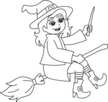 Witch Girl In A Broomstick Coloring Page Isolated vector