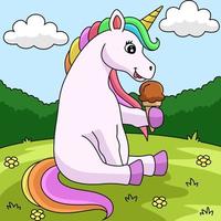 unicornio comiendo dibujos animados de color helado vector