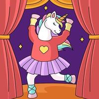 Unicorn Ballerina Dancing Colored Cartoon vector