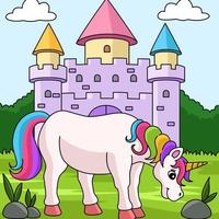 ilustración de dibujos animados de color de castillo de unicornio vector