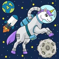 Unicorn Astronaut In Space Colored Cartoon vector