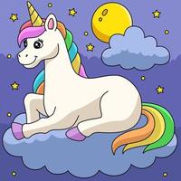 Unicorn Laying On The Cloud Colored Cartoon vector