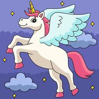 ilustración de dibujos animados de color unicornio volador vector