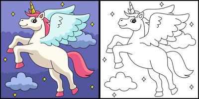 unicornio volador para colorear página color ilustración
