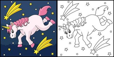 unicornio cayendo y estrella fugaz para colorear vector