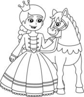 Princess And Horse Coloring Page Isolated for Kids vector