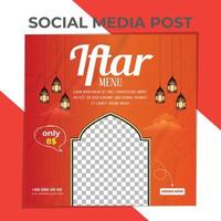 increíble publicación en redes sociales para el menú iftar vector