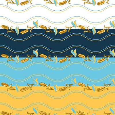 Waves of Wheat With Flag of Ukraine Seamless Patterns Set. Perfect for Textile and Gift Package