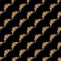 Seamless colored pattern with croissants. Doodle vector with croissants icons on black background