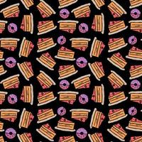 Colored seamless pattern with cakes and donuts icons. vector food icons