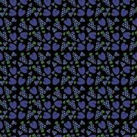 grape and plum on black background. vector food icons. Colored seamless pattern with blue fruit icons.