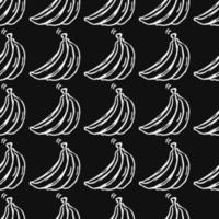 Seamless banana pattern. Doodle vector with banana icons on black background. Vintage banana pattern, sweet elements background for your project, menu, cafe shop.