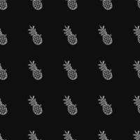 Seamless pineapple pattern. Doodle vector with pineapple icons on black background. Vintage pineapple pattern, sweet elements background for your project, menu, cafe shop.