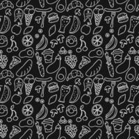 seamless pattern with food icons on black background. doodle food vector illustration. Vintage pattern with food icons, sweet elements background for your project