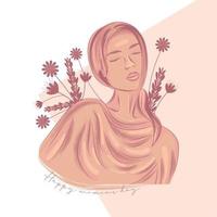 Happy woman day illustration Sketch of woman with flowers Vector
