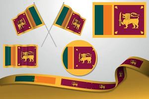 Set Of Sri Lanka Flags In Different Designs Icon Flaying Flags With ribbon With Background. vector