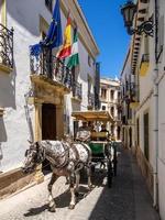 RONDA, ANDALUCIA, SPAIN, 2014. Tourists enjoying a ride in a horse drawn carriage in Ronda Spain on May 8, 2014. Unidentified people. photo