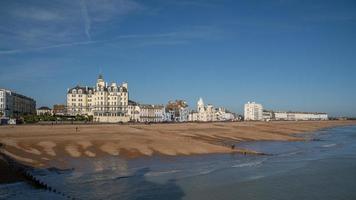 EASTBOURNE, EAST SUSSEX, UK, 2020. View from Eastbourne Pier towards the Queens Hotel in Eastbourne East Sussex on January 18, 2020. Unidentified people photo