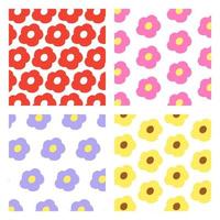 Set of cute flower pattern in cartoon style. Hand drawn vector illustration. Pattern for textile, fabric, wrapping paper.