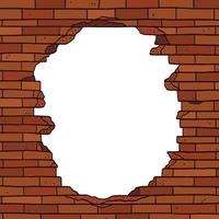 Hand drawn vector illustration of broken brown brick wall with blank space for text. Empty space inside border frame.