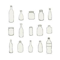 Hand drawn vector illustration of bottles set. Isolated on white.