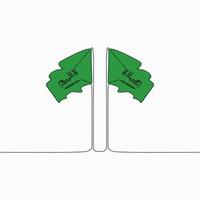 línea continua día nacional de arabia saudita con ilustración de bandera en línea continua. adecuado para carteles y pancartas de tarjetas de felicitación. vector