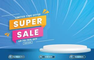 super sale banner with blank space podium and blue colour design vector