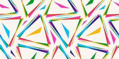 Vector vintage seamless pattern of colorful pyramid with eye in 90's style. Seamless pattern of rainbow pyramid in CMYK style.