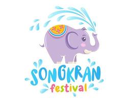 Vector logo for Songkran festival in Thailand with elephant on isolated background. Emblem for Songkran water festival.