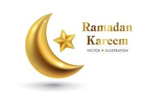 Vector banner for Ramadan Kareem holiday with golden moon in realistic 3D style. Celebrate Ramadhan Holy month in Islam.