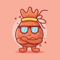 super cool money bag character mascot isolated cartoon in flat style design vector