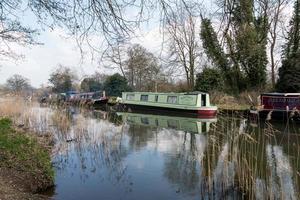 River Way, Surrey, UK, 2015. Narrow Boats on the River Wey Navigations Canal