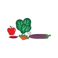 cinco tipos de verduras, tomates, repollo, zanahorias, chiles y berenjenas. vector