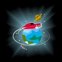 illustration of space travel with classic car vector