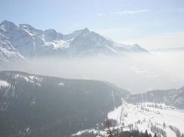 Piz Bernina range of mountains in Swiss Rethic Alps in Canton Gr photo