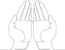 Continuous line drawing of  prayer hands. Vector illustration.