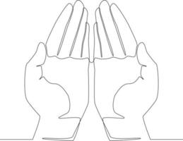 Continuous line drawing of  prayer hands. Vector illustration.